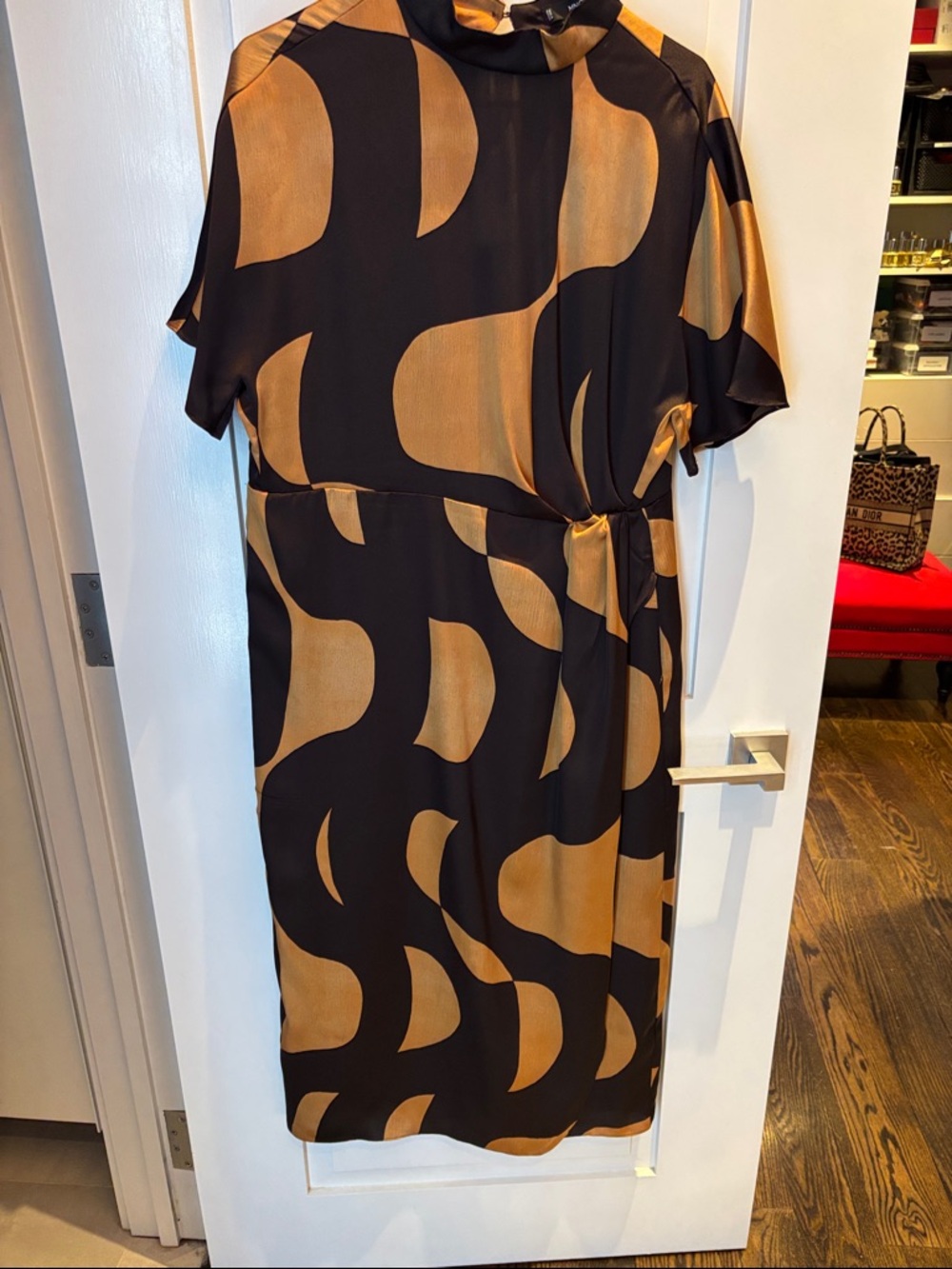 Mango Black and Gold Abstract Midi Dress